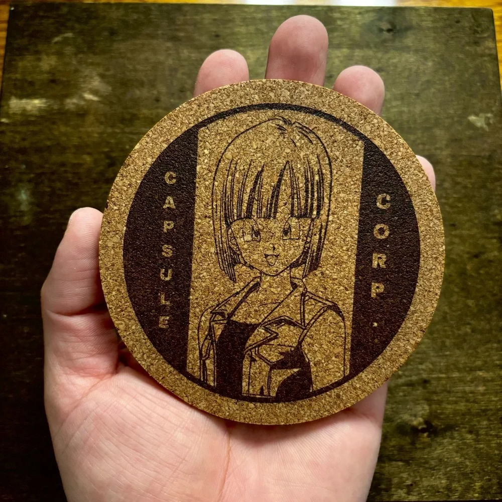 Dragon Ball Z Bulma Capsule Corp Laser Engraved Cork Coaster